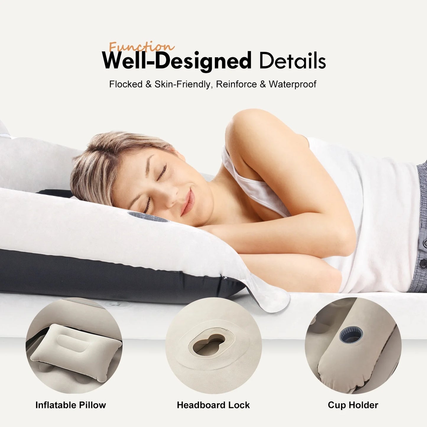 Queen Size 9" Air Mattress with Headboard, Air Couch Sofa Bed