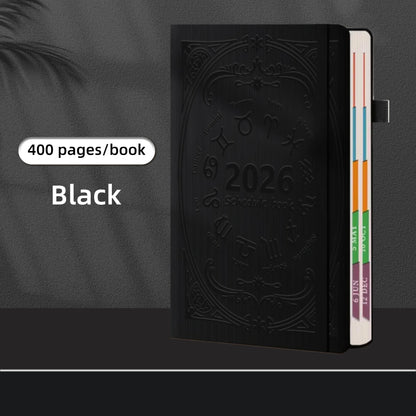 2026 A5 Textured PU Portable Agenda Book English Calendar Book Notepads Creative Daily Planner Reminder Desktop Date Calendar
