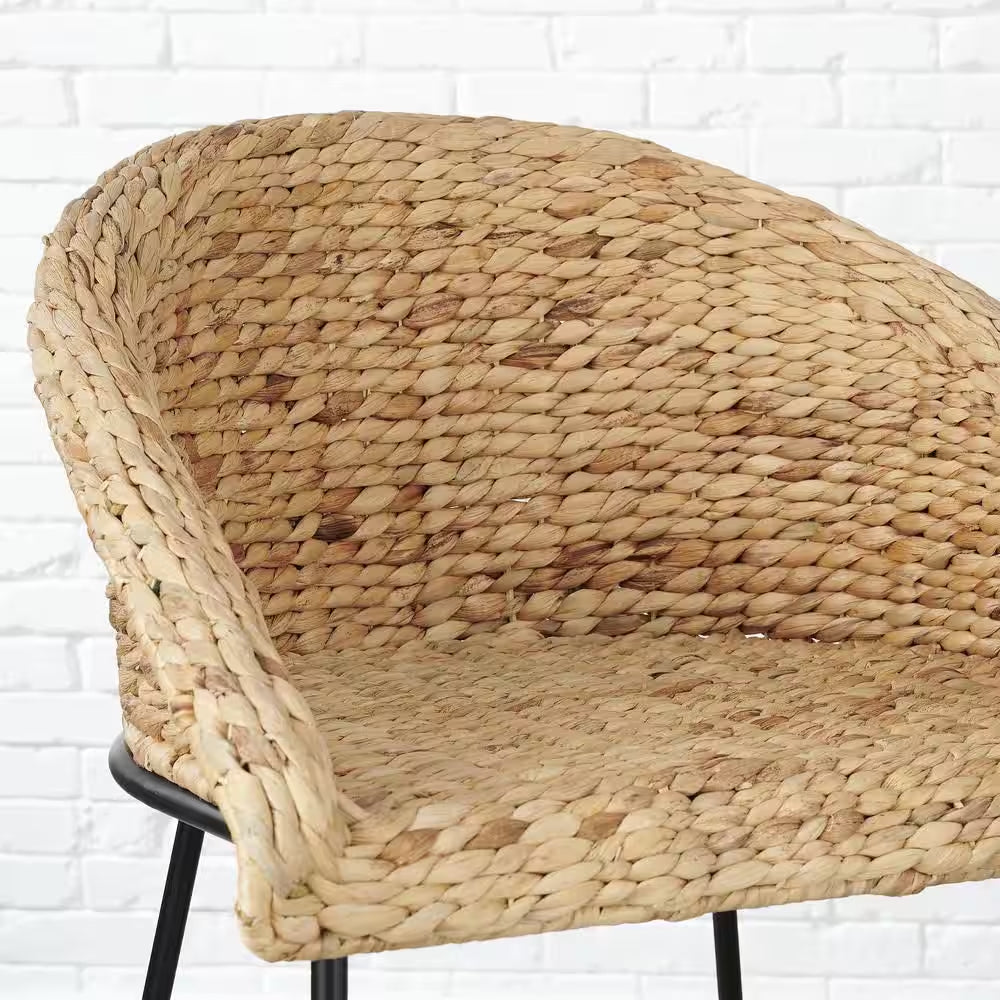 28 In. Natural Woven Hyacinth Bar Stool with Low Back