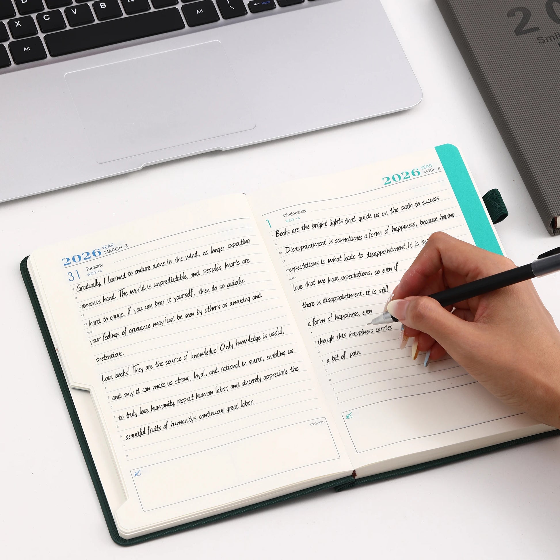 2026 A5 Textured PU Portable Agenda Book English Calendar Book Notepads Creative Daily Planner Reminder Desktop Date Calendar