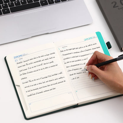 2026 A5 Textured PU Portable Agenda Book English Calendar Book Notepads Creative Daily Planner Reminder Desktop Date Calendar