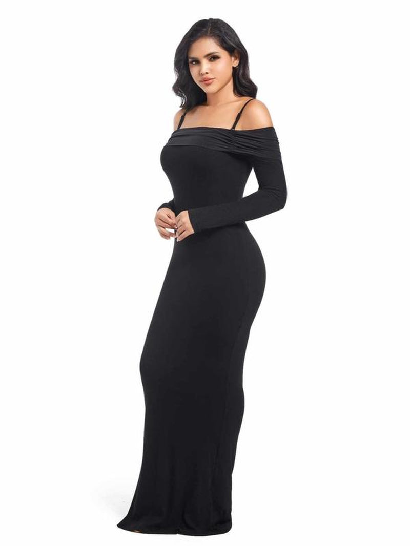 Long Sleeve Maxi Shapewear Dress with Built in Body Shaper Formal Womenswear Underwear Lady Underwear Lady Workwear Formal Wear Basic Clothing