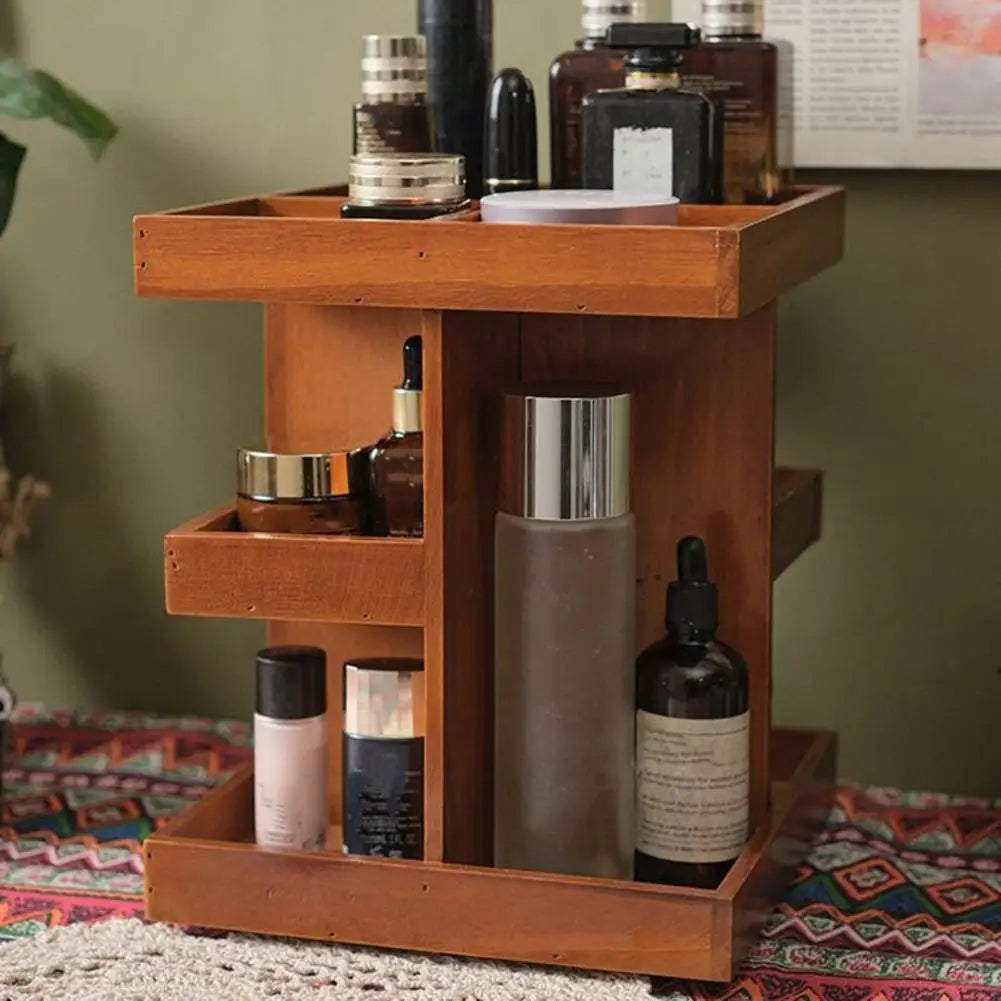 Rotating Perfume Rack Storage Rack Wooden Rotating Cosmetic Organizer with Capacity Multi-layer Design for Perfume Display
