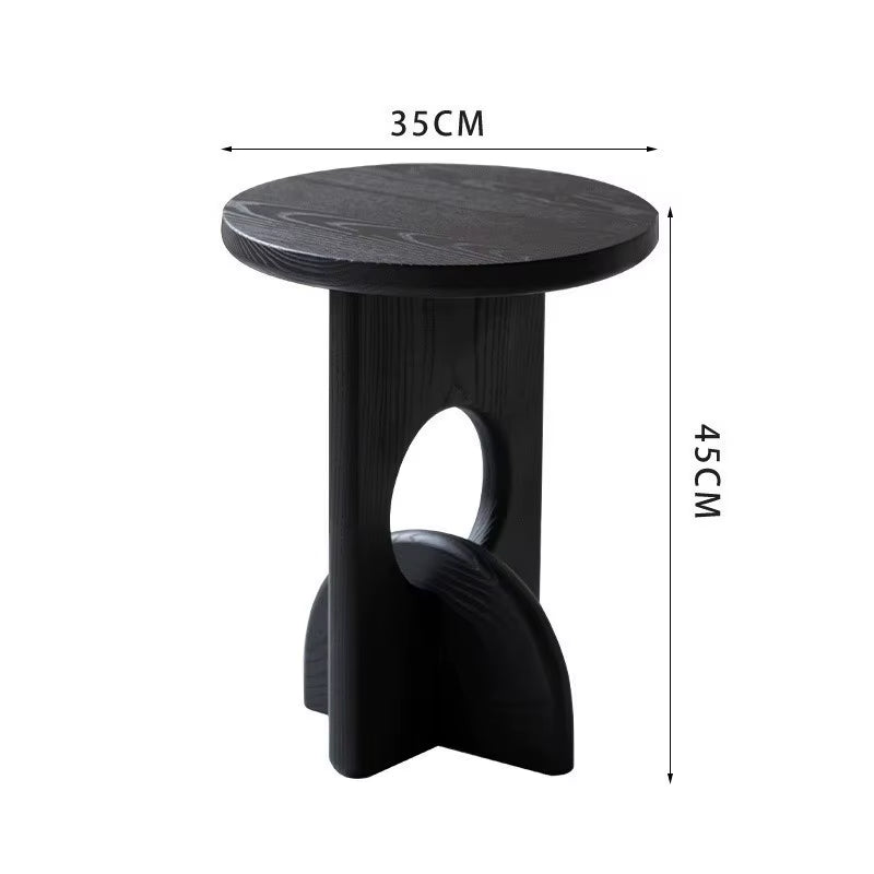 Simple Style Solid Wood Material Carbonized Black round Side Table Can Be Used for Balcony Coffee Table Simple Sofa Side Table