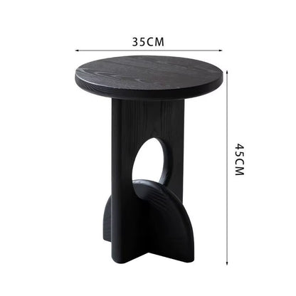 Simple Style Solid Wood Material Carbonized Black round Side Table Can Be Used for Balcony Coffee Table Simple Sofa Side Table