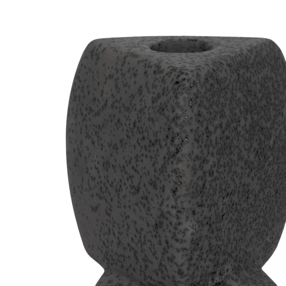 Black 12 In. Stoneware Stacked Taper Candle Holder with Sand Glaze