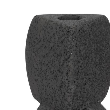 Black 12 In. Stoneware Stacked Taper Candle Holder with Sand Glaze