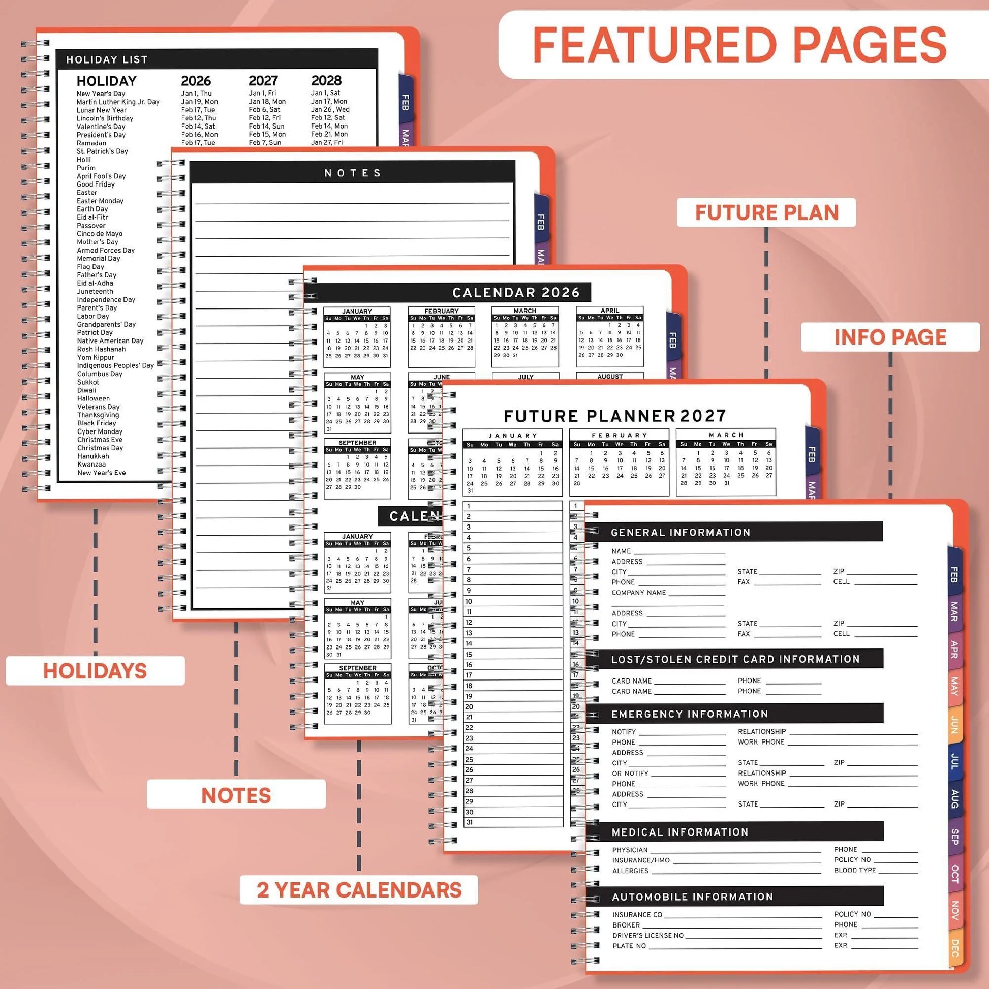 2026 Appointment Book Planner 6.5 X 8.5 Inch Large Peach Tabbed Daily Hourly Weekly Planner Schedule Book 30 Minute Time Slots Business & Personal Planner Jan 2026 Dec 2026