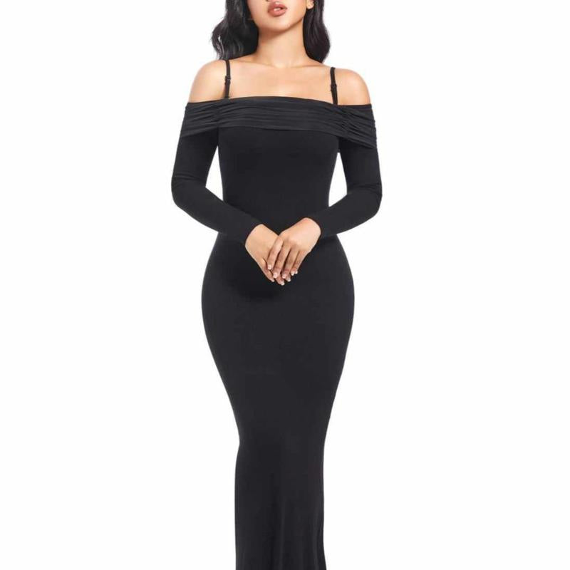 Long Sleeve Maxi Shapewear Dress with Built in Body Shaper Formal Womenswear Underwear Lady Underwear Lady Workwear Formal Wear Basic Clothing