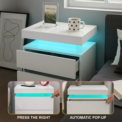 LED Nightstand with 2 Drawers Modern LED Night Stand with LED Lights Night Stands for Living Room,Bedroom