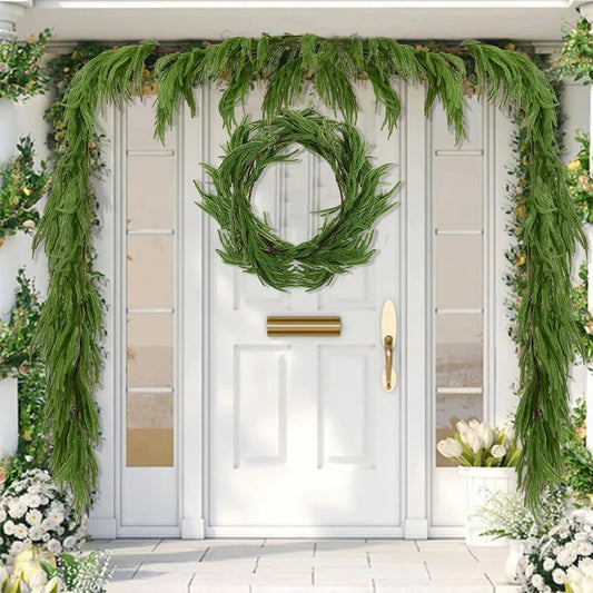 2PCS/SET Artificial Norfolk Pine Garlands Real Touch Christmas Cypress Greenery Vine for Table Mantle Xmas Home Decoration