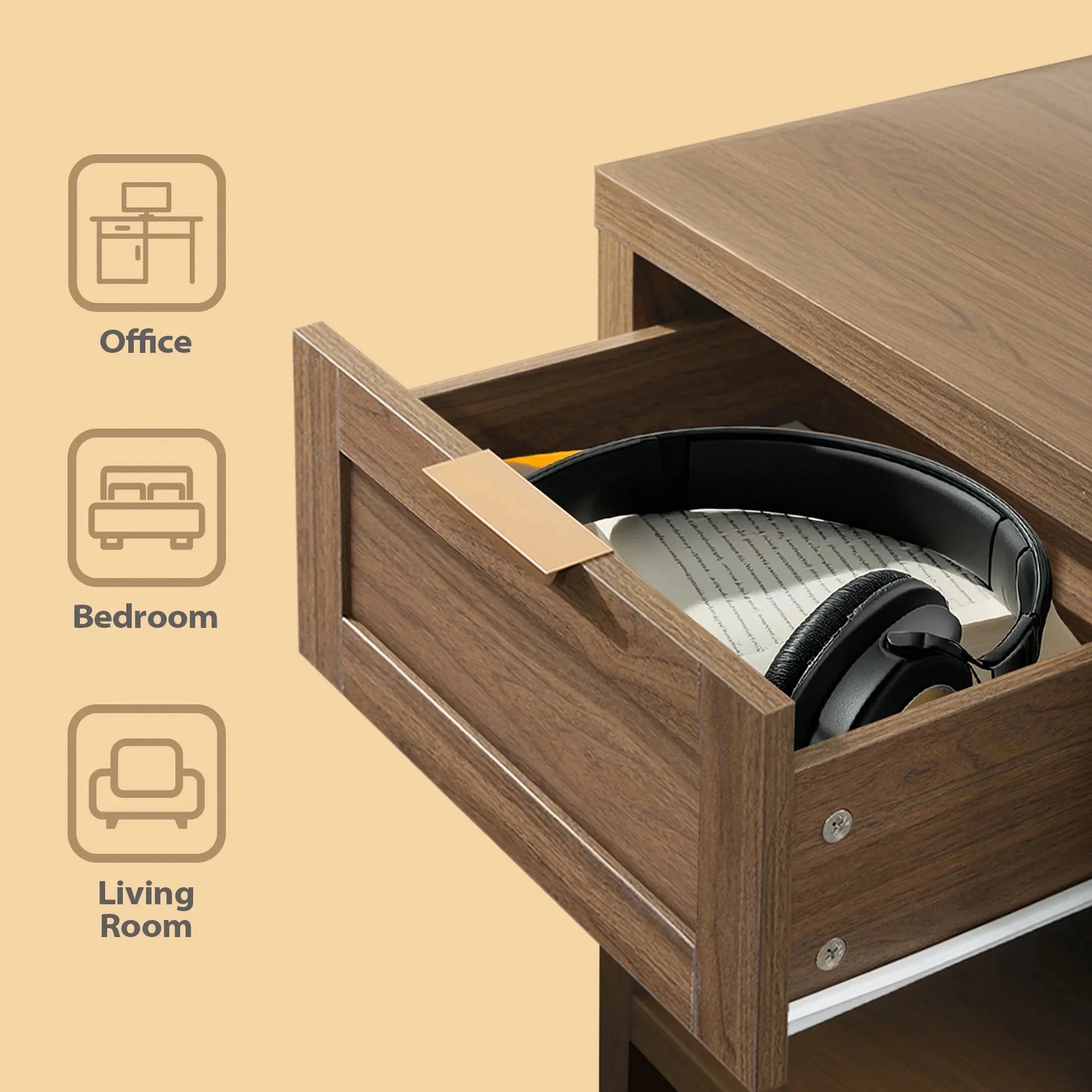 Nightstand with Drawers Farmhouse Nightstand Set of 2 Classic Walnut