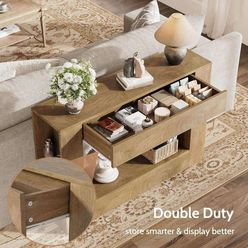 Vividwood Console Table with Drawer, Farmhouse Wood Entryway Table with Storage Shelves, 47'' Sofa Table behind Couch for Living Room, Hallway, Foyer