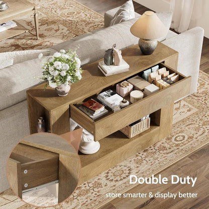 Vividwood Console Table with Drawer, Farmhouse Wood Entryway Table with Storage Shelves, 47'' Sofa Table behind Couch for Living Room, Hallway, Foyer
