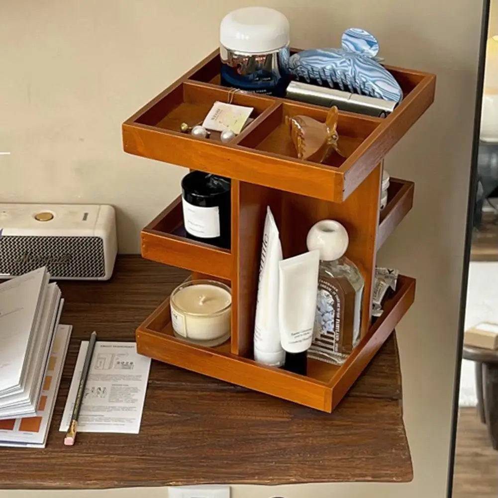 Rotating Perfume Rack Storage Rack Wooden Rotating Cosmetic Organizer with Capacity Multi-layer Design for Perfume Display