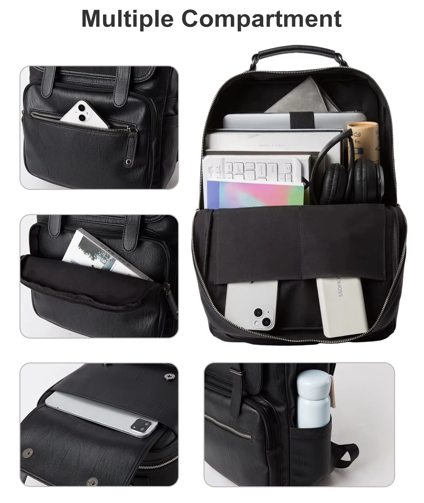 Leather PU Backpack Men Mochila Laptop Backpack School Travel Leather Backpack