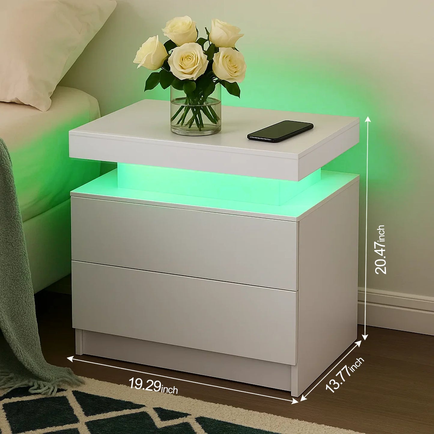 LED Nightstand with 2 Drawers Modern LED Night Stand with LED Lights Night Stands for Living Room,Bedroom
