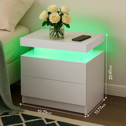LED Nightstand with 2 Drawers Modern LED Night Stand with LED Lights Night Stands for Living Room,Bedroom