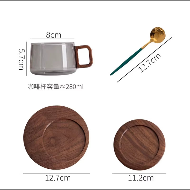 European Style Glass Coffee Cup Saucer Transparent Glass Mug Exquisite Afternoon Camellia Tea Coffee Mug Home Breakfast Milk Cup