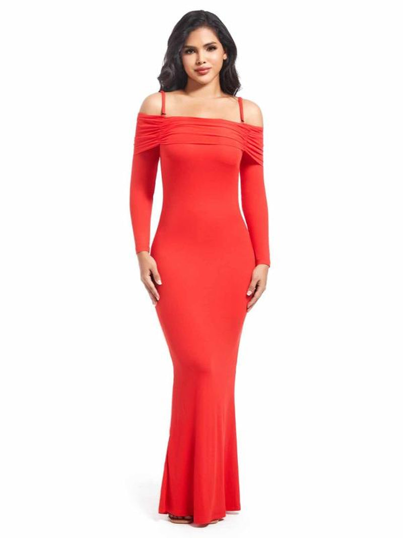 Long Sleeve Maxi Shapewear Dress with Built in Body Shaper Formal Womenswear Underwear Lady Underwear Lady Workwear Formal Wear Basic Clothing