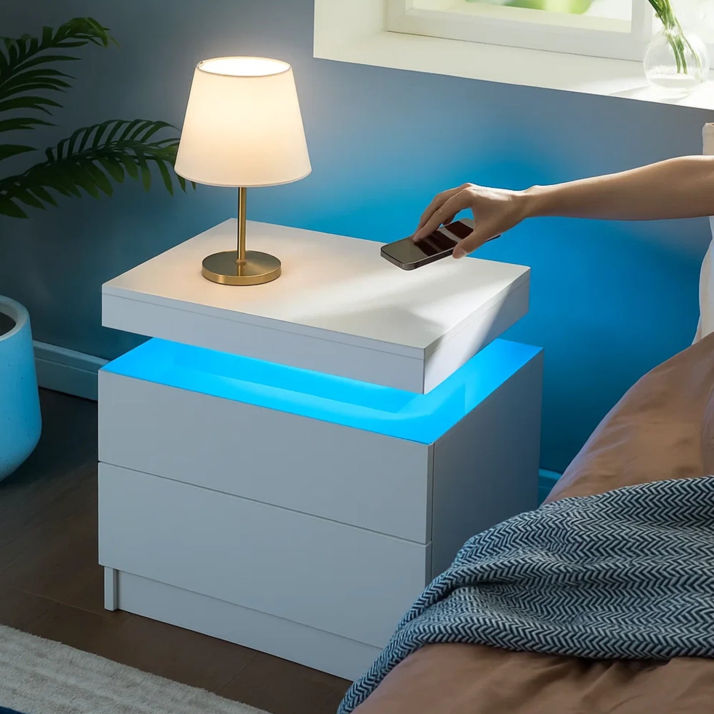 LED Nightstand with 2 Drawers Modern LED Night Stand with LED Lights Night Stands for Living Room,Bedroom