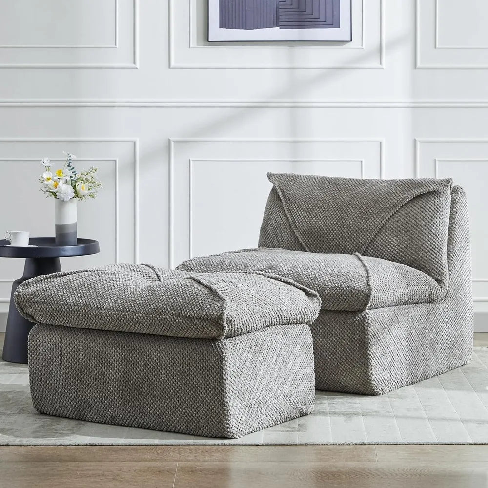 Oversized Bean Bag Sofa Chair with Ottoman for Adults and Teens, Lazy Sofa Chair with Back Support and New Foam Filled for Livin
