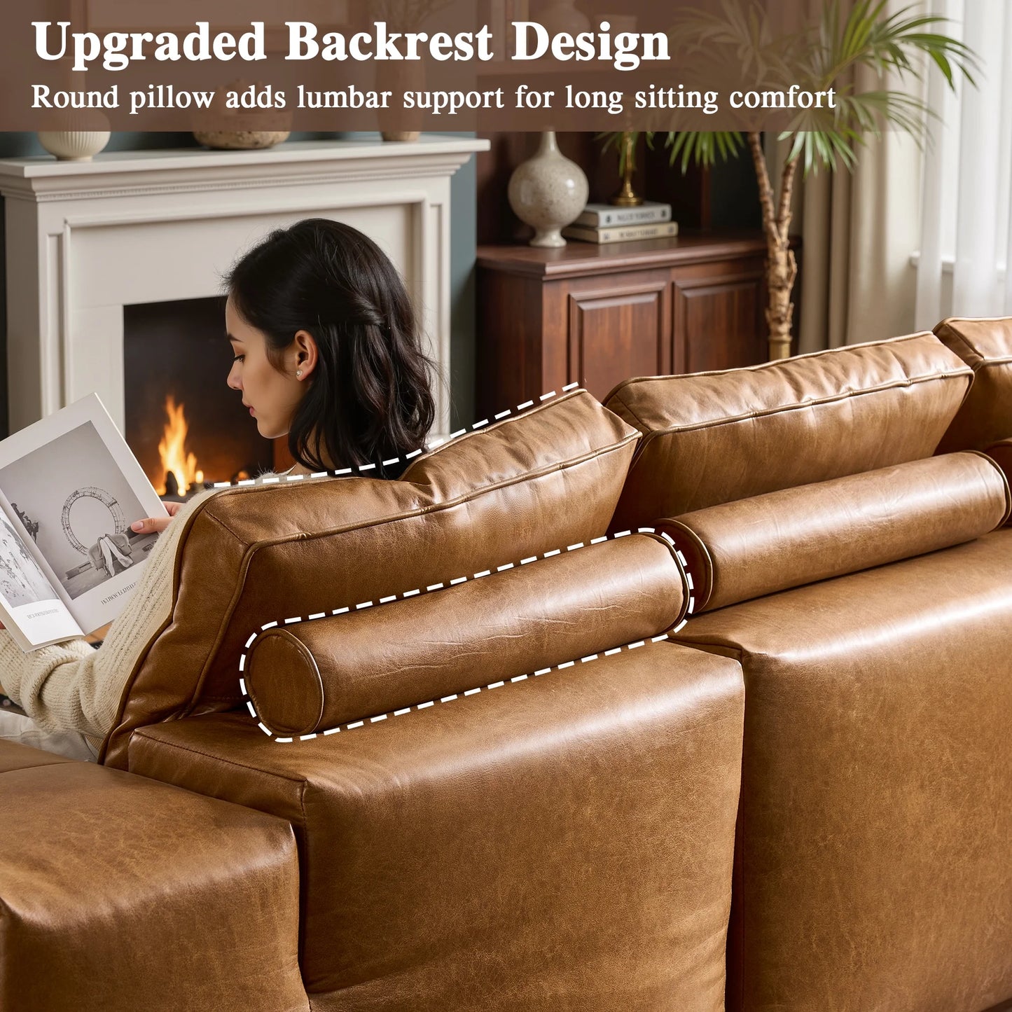 114" Modular Sectional Sofa L-Shaped Faux Leather Couch with Chaise Extra Deep Seat Cloud Sofa for Living Room No Assembly Brown