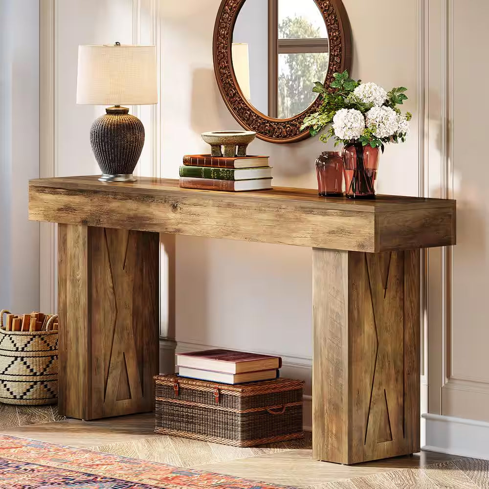 Turrella 63 In. Rectangle Farmhouse Entryway Table, Wood Console Table behind Couch Table for Entrance, Living Room