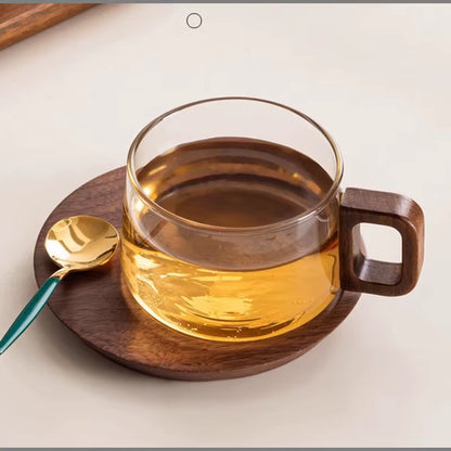 European Style Glass Coffee Cup Saucer Transparent Glass Mug Exquisite Afternoon Camellia Tea Coffee Mug Home Breakfast Milk Cup