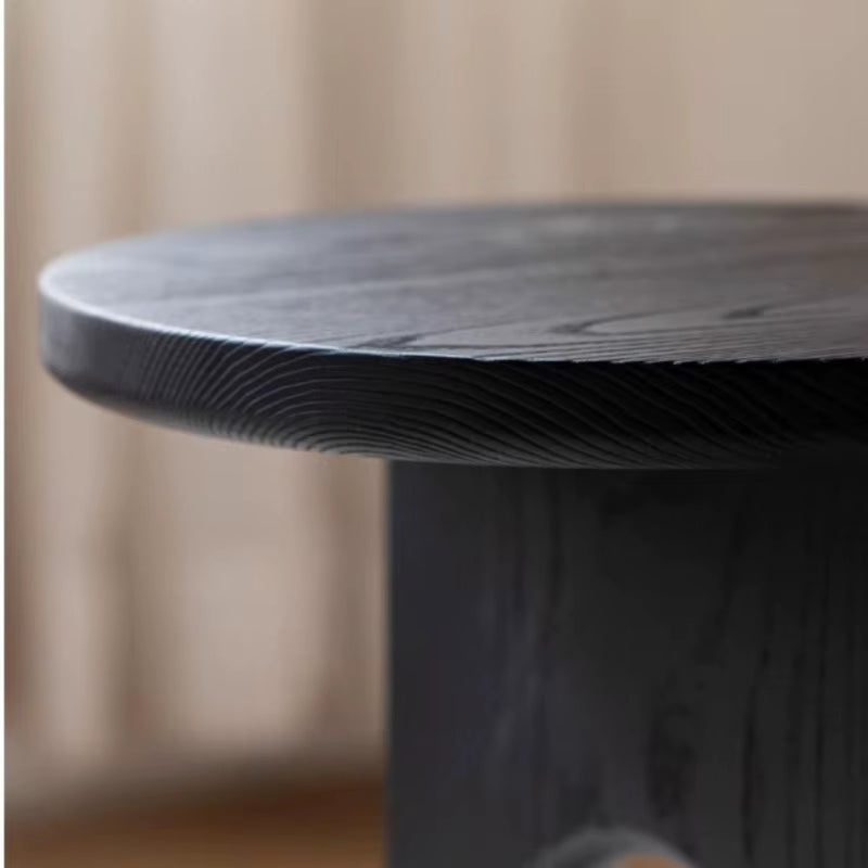 Simple Style Solid Wood Material Carbonized Black round Side Table Can Be Used for Balcony Coffee Table Simple Sofa Side Table