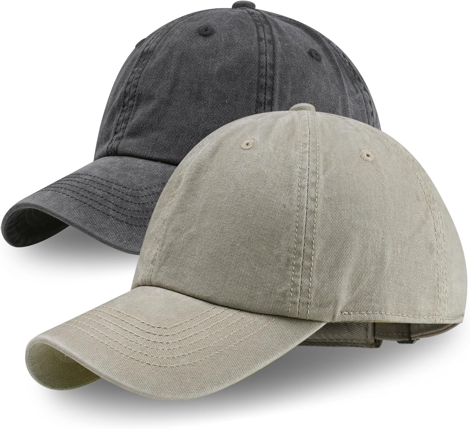 2-Pack Adjustable Vintage Washed Cotton Baseball Caps for Golf Enthusiasts - Unisex Design