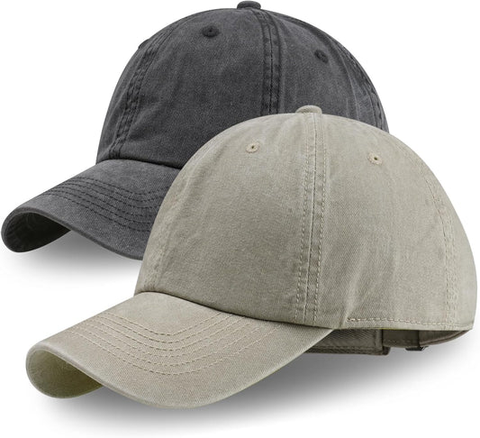 2-Pack Adjustable Vintage Washed Cotton Baseball Caps for Golf Enthusiasts - Unisex Design