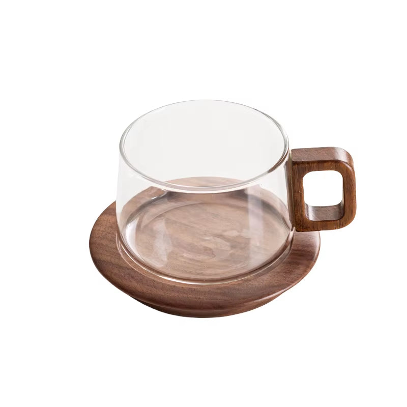 European Style Glass Coffee Cup Saucer Transparent Glass Mug Exquisite Afternoon Camellia Tea Coffee Mug Home Breakfast Milk Cup