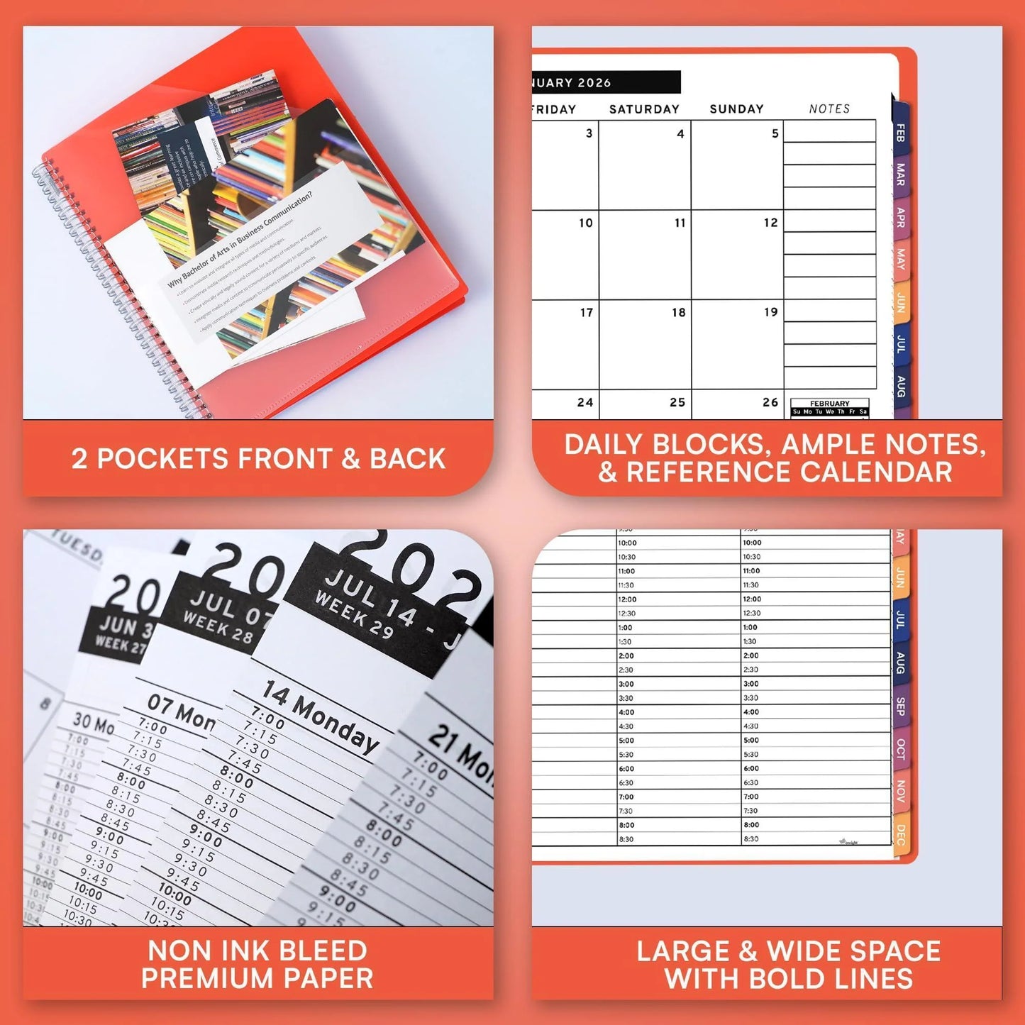 2026 Appointment Book Planner 6.5 X 8.5 Inch Large Peach Tabbed Daily Hourly Weekly Planner Schedule Book 30 Minute Time Slots Business & Personal Planner Jan 2026 Dec 2026