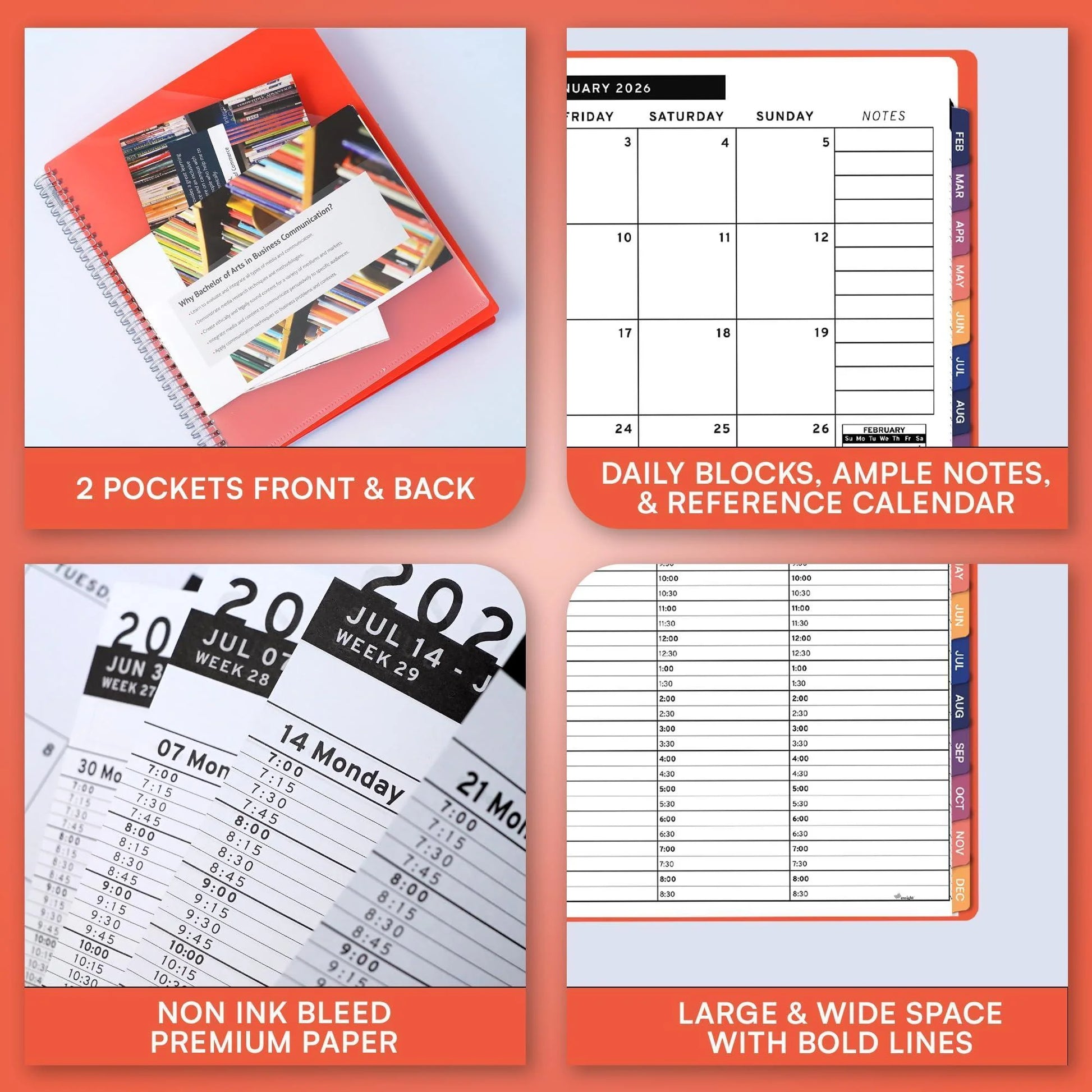 2026 Appointment Book Planner 6.5 X 8.5 Inch Large Peach Tabbed Daily Hourly Weekly Planner Schedule Book 30 Minute Time Slots Business & Personal Planner Jan 2026 Dec 2026