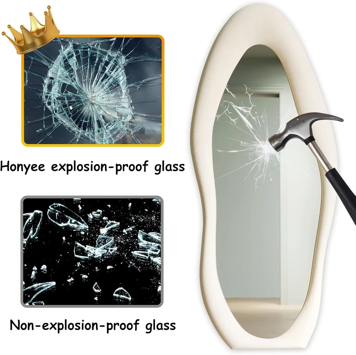 63" x 24" Wall Mirror, Flannel Wrapped Wooden Frame Full Body Mirror, Irregular Wavy Mirror Hanging or Leaning Against Wall