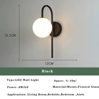 Nordic Golden LED Wall Lamp with 9W G9 Bulb Indoor LED Wall Lighting Fixtures for Bedroom Living Room Black Wall Sconce