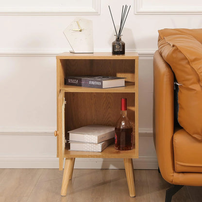 2Pcs Rattan Nightstand Set, Boho Side Table with Handmade Rattan Decorated Drawer, Natural