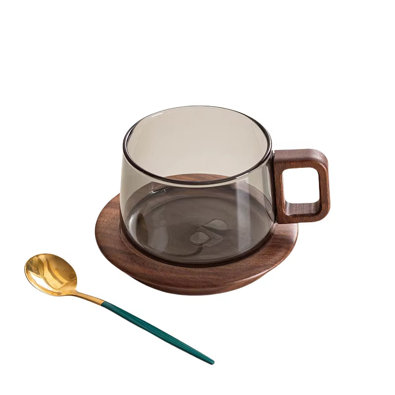 European Style Glass Coffee Cup Saucer Transparent Glass Mug Exquisite Afternoon Camellia Tea Coffee Mug Home Breakfast Milk Cup