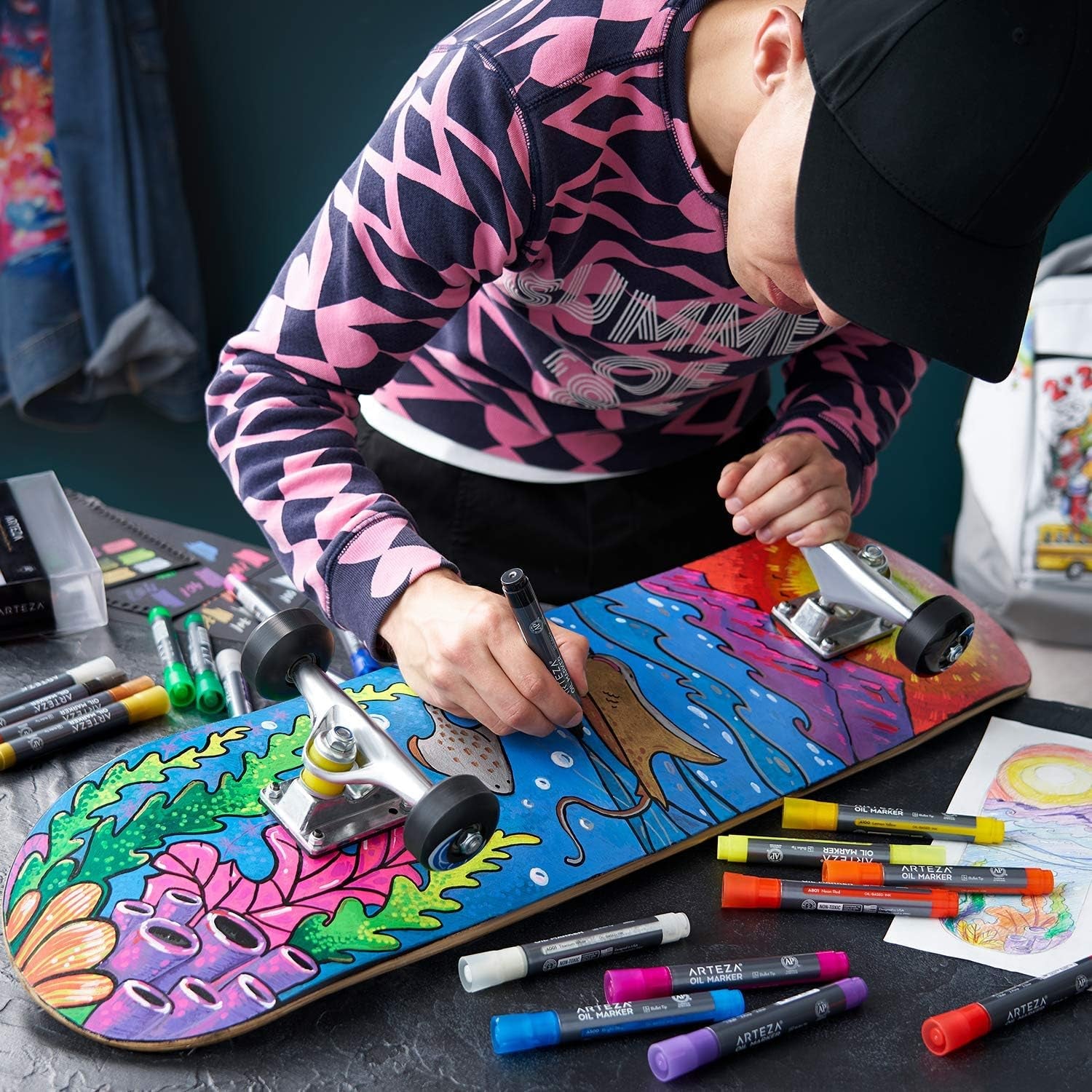 12-Pack Oil-Based Paint Markers, Black, 2.5 mm Permanent Pens, Waterproof Art Supplies for Various Surfaces Including Stone, Wood, Glass, Metal, Canvas, and Paper