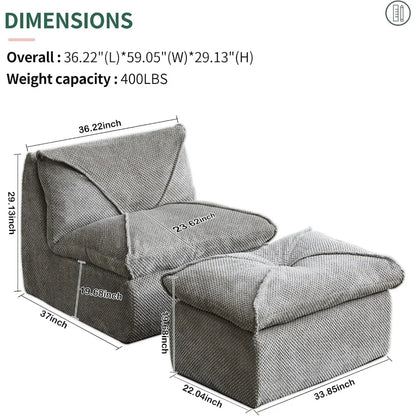 Oversized Bean Bag Sofa Chair with Ottoman for Adults and Teens, Lazy Sofa Chair with Back Support and New Foam Filled for Livin