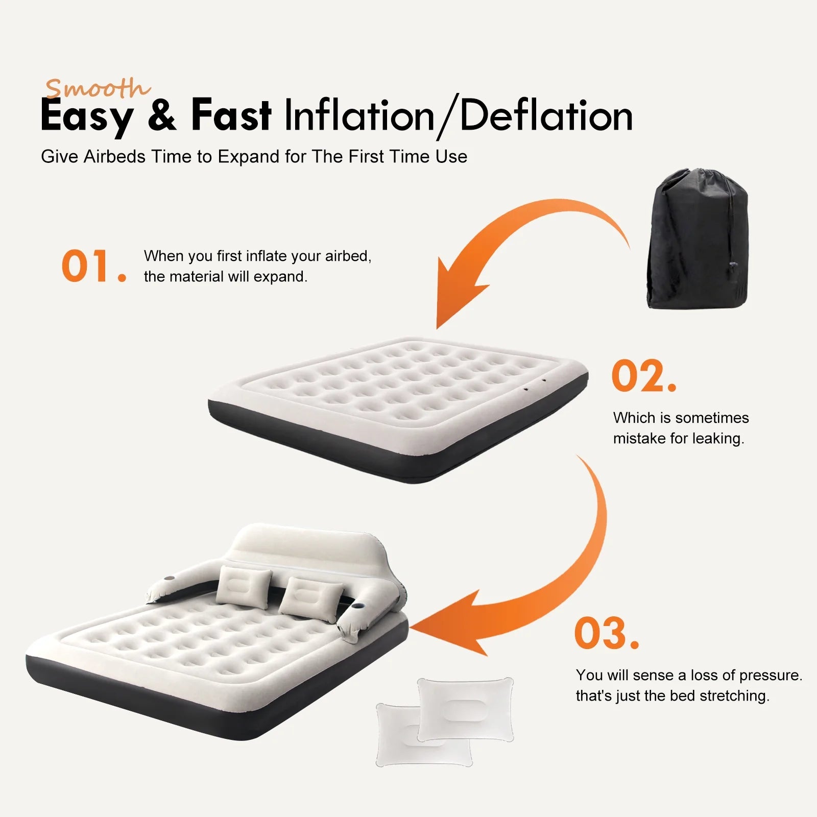 Queen Size 9" Air Mattress with Headboard, Air Couch Sofa Bed