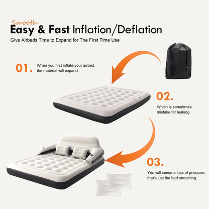 Queen Size 9" Air Mattress with Headboard, Air Couch Sofa Bed