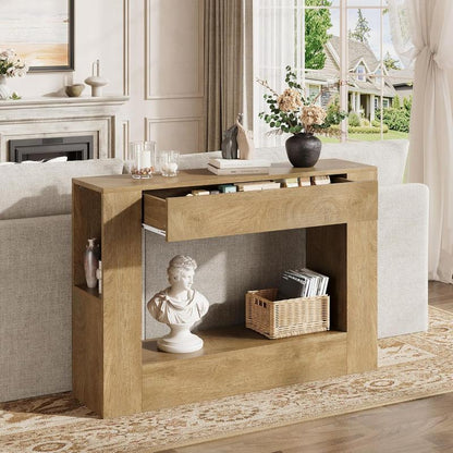 Vividwood Console Table with Drawer, Farmhouse Wood Entryway Table with Storage Shelves, 47'' Sofa Table behind Couch for Living Room, Hallway, Foyer