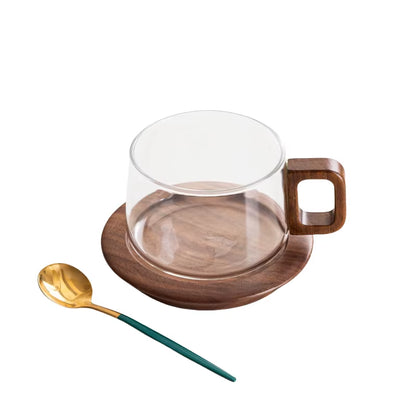 European Style Glass Coffee Cup Saucer Transparent Glass Mug Exquisite Afternoon Camellia Tea Coffee Mug Home Breakfast Milk Cup