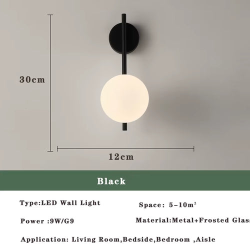 Nordic Golden LED Wall Lamp with 9W G9 Bulb Indoor LED Wall Lighting Fixtures for Bedroom Living Room Black Wall Sconce