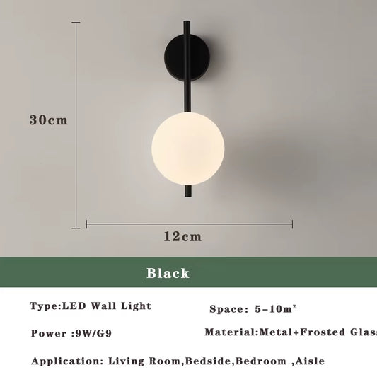 Nordic Golden LED Wall Lamp with 9W G9 Bulb Indoor LED Wall Lighting Fixtures for Bedroom Living Room Black Wall Sconce