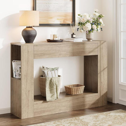 Vividwood Console Table with Drawer, Farmhouse Wood Entryway Table with Storage Shelves, 47'' Sofa Table behind Couch for Living Room, Hallway, Foyer