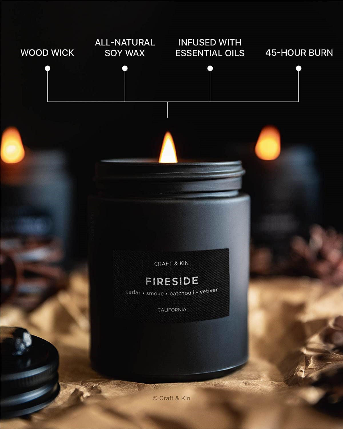 Scented Candles for Men | Smokey Fireside Scented Candle | Aromatherapy Candle