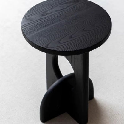 Simple Style Solid Wood Material Carbonized Black round Side Table Can Be Used for Balcony Coffee Table Simple Sofa Side Table